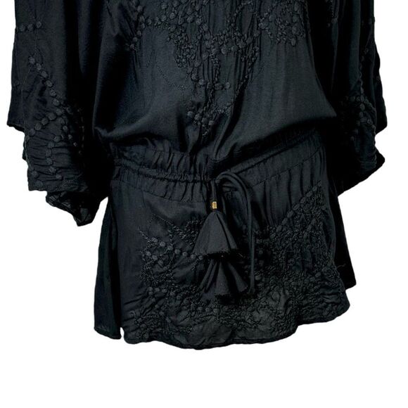 Vix Paula Hermanny Black Embroidered Dolman Tunic Caftan Coverup - Picture 5 of 15